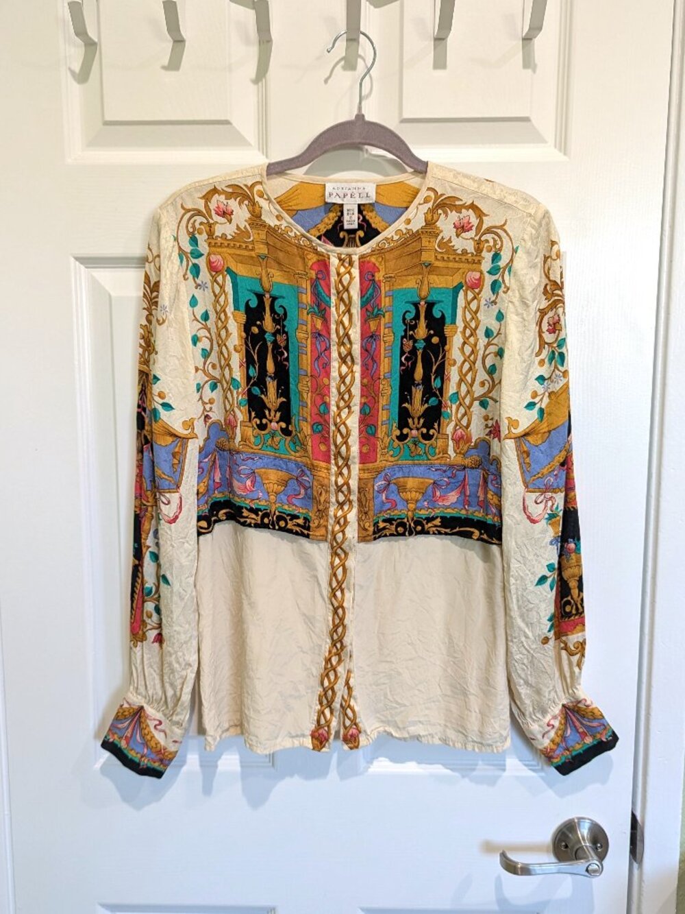 Vintage Adrianna Papell Scarf Print Silk Blouse